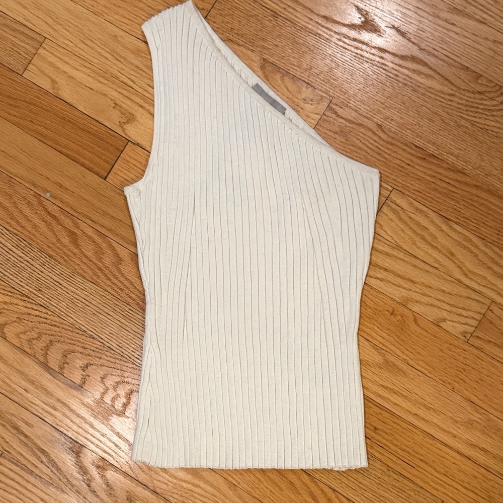 H&M One-Shoulder Ribbed Tank Top in Off-White